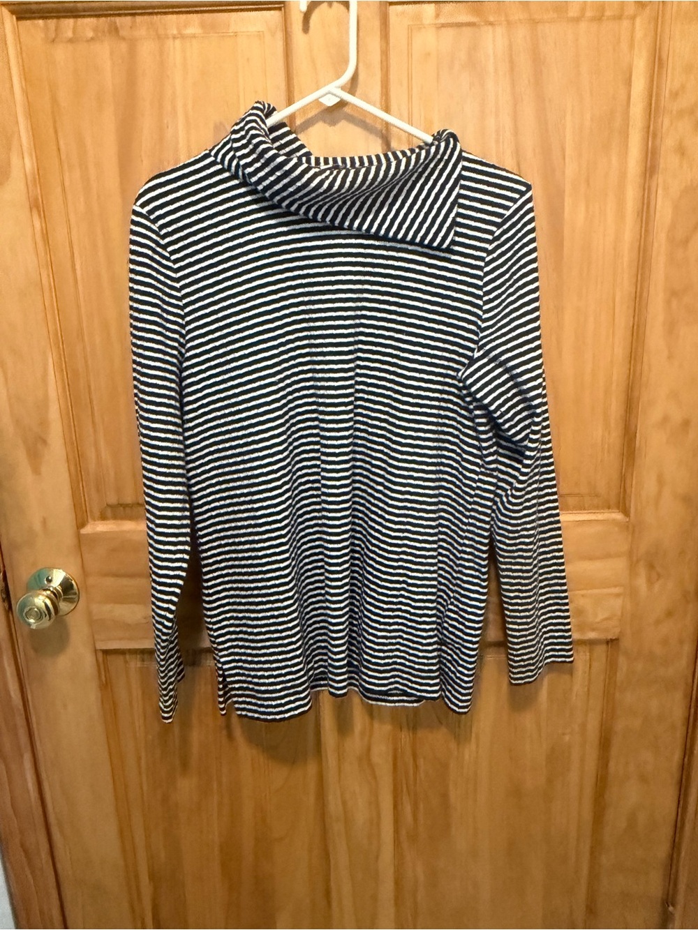Talbots Navy White Striped Cowl Neck Long Sleeve Top Size L